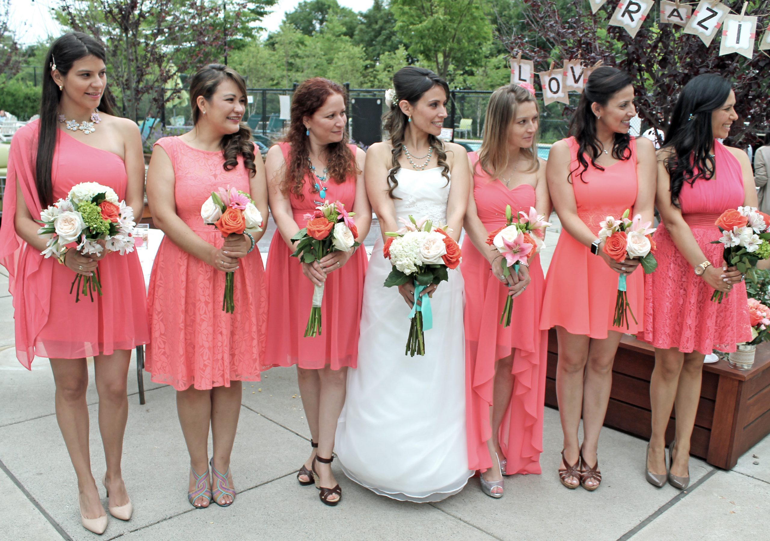Bridesmaids coral dress